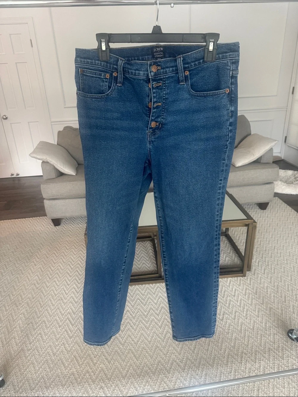 J. Crew Essential Straught High-Rise Button-Fly Jeans — Medium Blue Wash